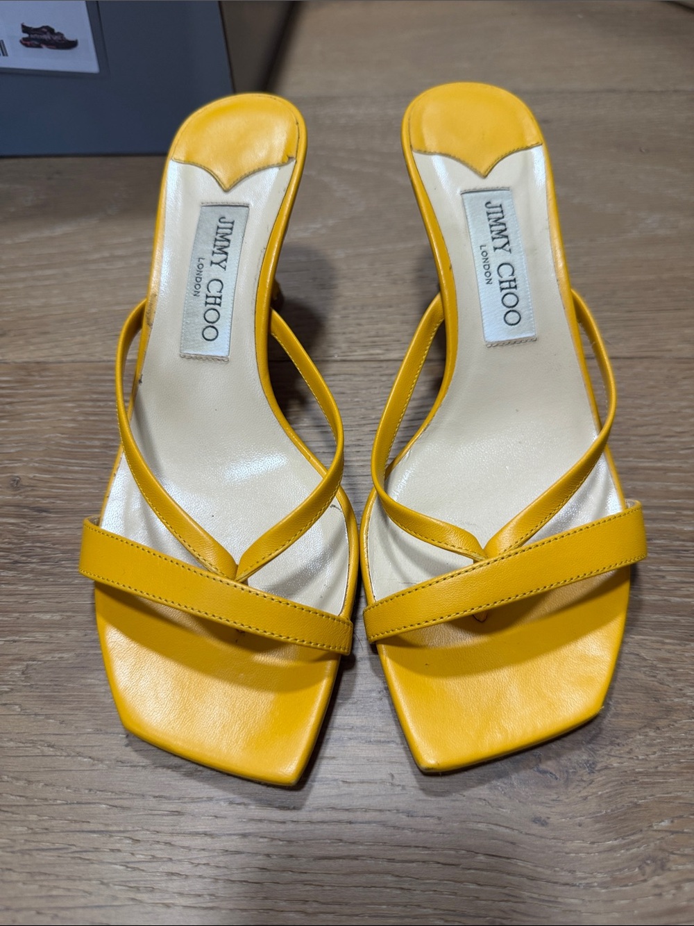 Jimmy Choo Yellow Leather Strappy Square-Toe Heels